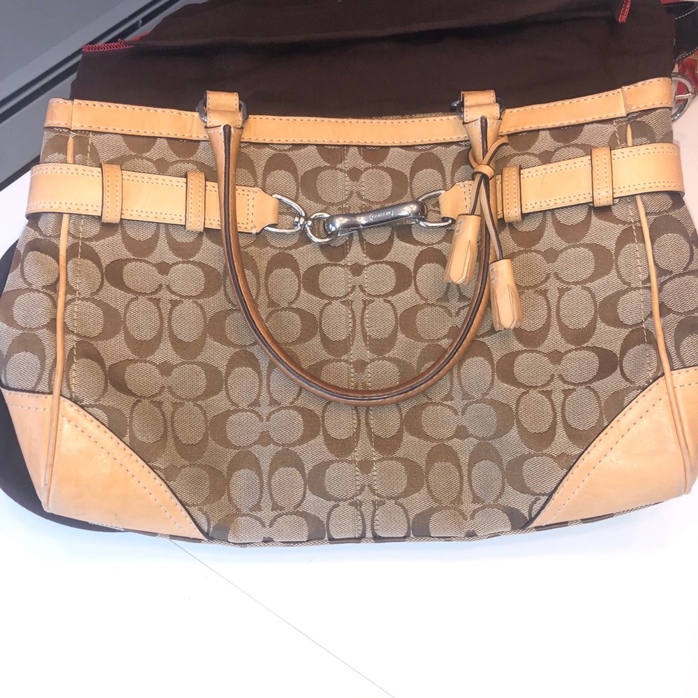 Coach Signature Canvas Shoulder Bag in Khaki and Light Tan